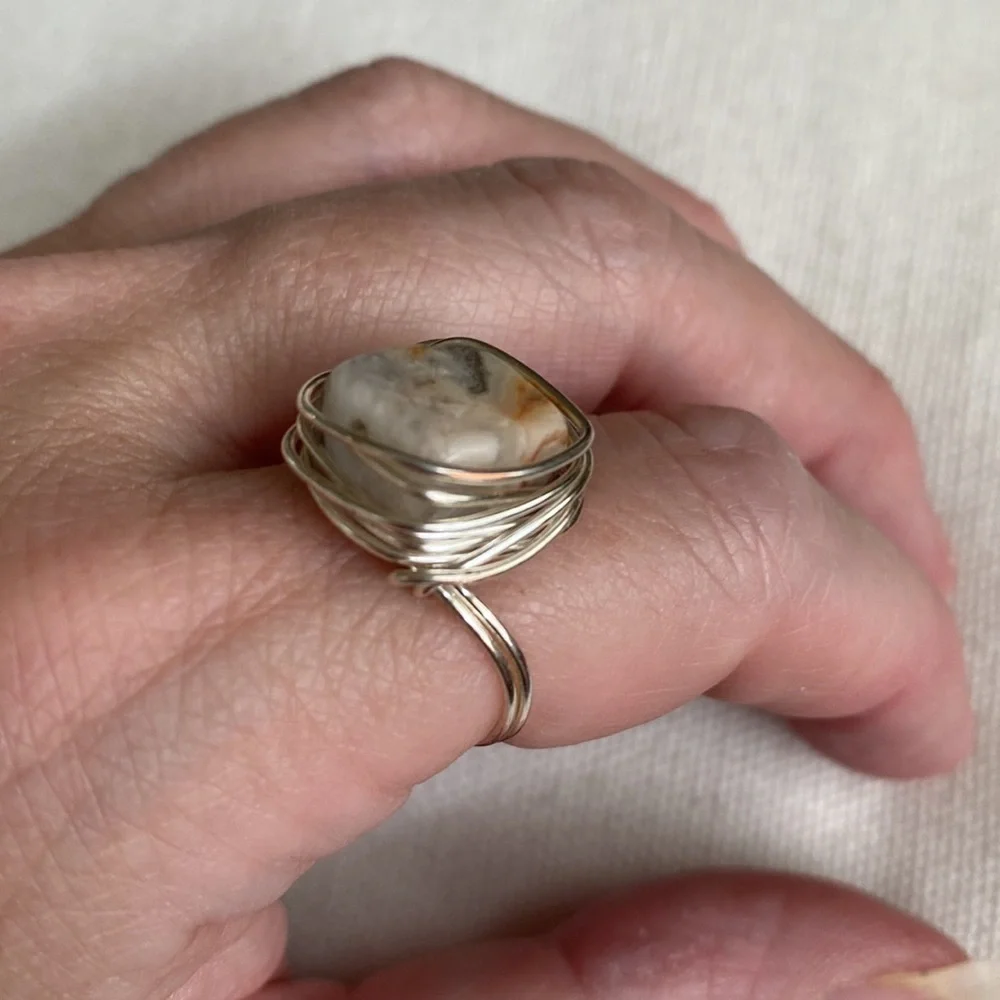 73 Crazy Lace Agate wire wrapped ring